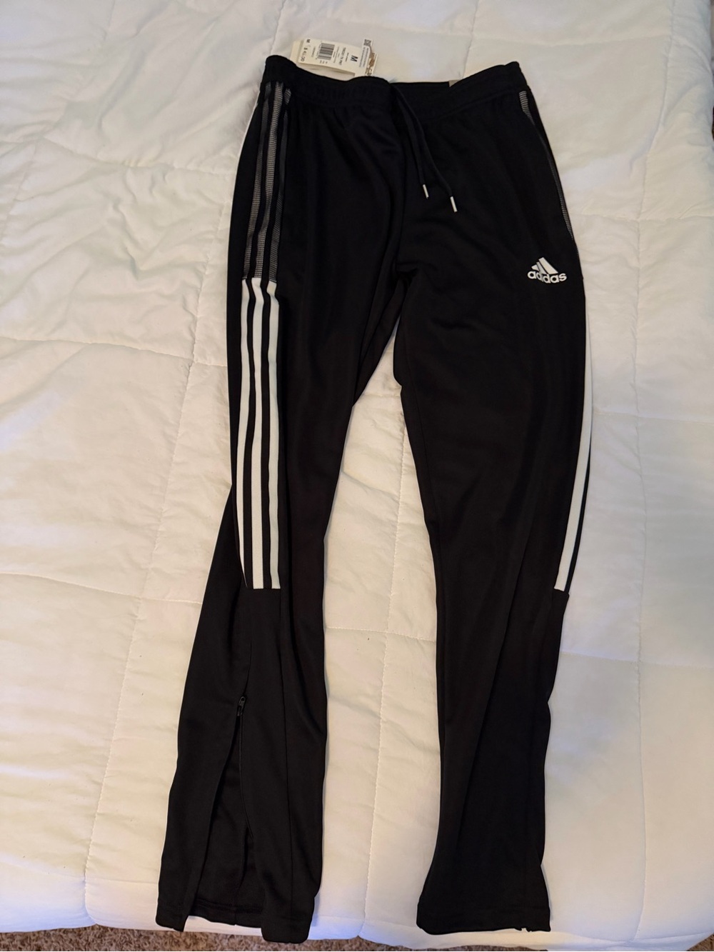 NWT Adidas  Men’s Black Track Pants with White Stripes